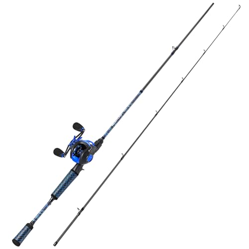 Sougayilang Baitcaster Combo – 8.1:1 High-Speed Reel, 18.5LB Drag, 9+1 Bearings, IM7 Graphite 2-Piece Rod, 6‘/7’ M Power for Bass Fishing - color: Right-7'0''