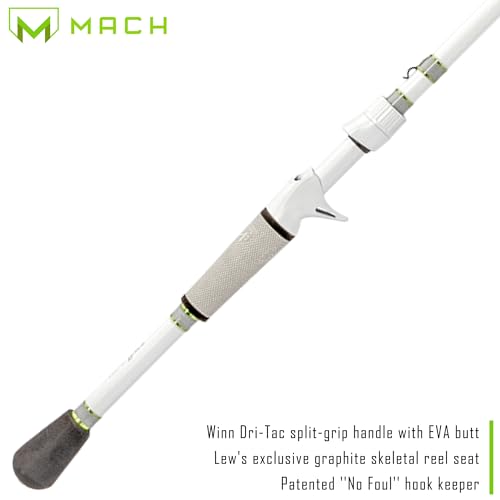 Lew's MACH 1 Casting Fishing Rod, 7-Foot, 2-Piece IM7 Graphite Rod with Medium Power and Moderate-Fast Action, Winn Dri-Tac Split-Grip, Graphite Skeletal Reel Seat, White/Black/Green