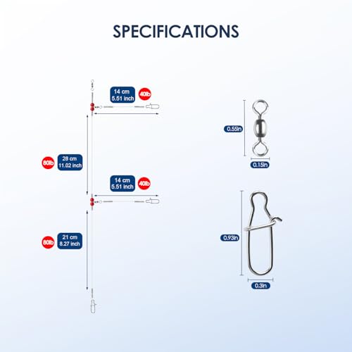 Fishing Leader Fishing Rigs, Luroad 6/12/18 Pcs Nylon-Coated Lines with Swivels Snap Beads, Stainless Steel Hooks Crimps Saltwater Freshwater for Fishing Lovers Angler, 1 Arm/ 2 Arms - color: K.2 Arm-Red-12pcs