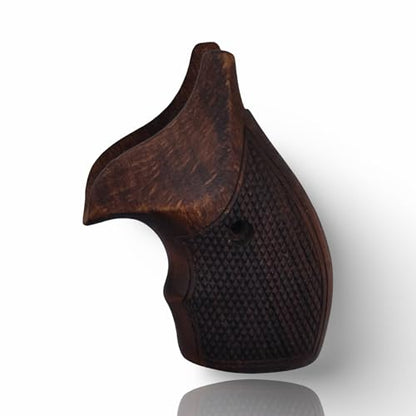J Round Revolver Grips Compatible with S&W, Real Wood Gun Grips fits Smith & Wesson J Frame Round Butt .38 Special and 9mm Revolvers/Screw Included - color: Checkred - Brown, size: Beech Wood