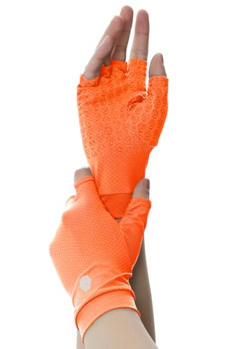 Men's Women's SPF Fingerless Gloves Mittens Sun Protection Unisex Driving Gloves UPF 50+ With Silicone Gel - color: Orange, size: X-Small