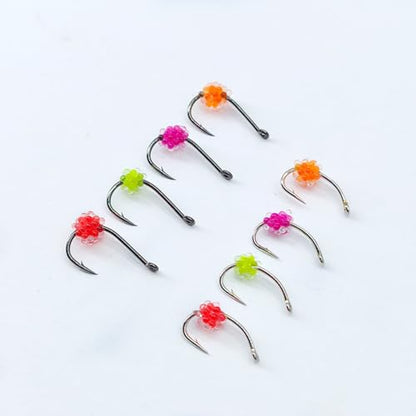 of 8 Angling Hook with Luminescent Fish Eggs Imitations and High Tensile Strength Ideal for Fast Moving Stream Fish Professional Fishing Gear