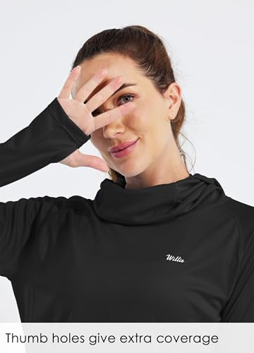 Willit Women's UPF 50+ Sun Protection Hoodie - Breathable Mesh Face Cover & Cooling Fishing Shirt with Pockets - color: Black, size: X-Large