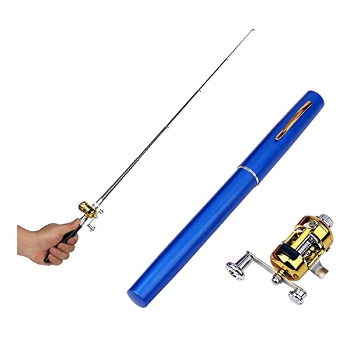 2023 Pocket Size Fishing Rod - Pen Fishing Pole and Reel Combo, Portable Telescopic Small Fishing Pole Mini Fishing Rod, Micro Collapsible Fishing Rod and Reel Combo Travel Fishing Kits - color: Blue