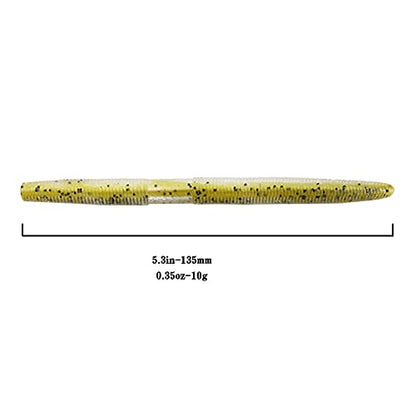 Soft Plastic Bass Fishing Lure 5.3" Senko Style Worms-Salt Impregnation, Ribbed Design Slow Sinking Swimbaits - color: 03-Green pumpkin