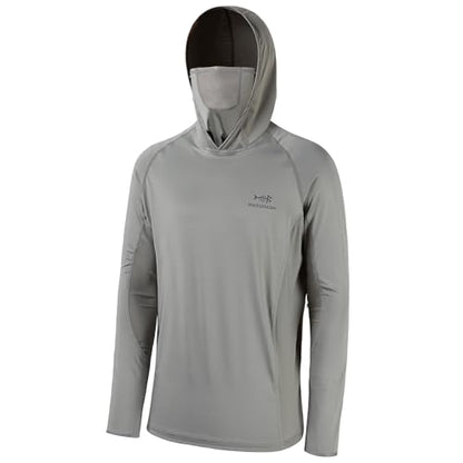 BASSDASH UPF 50+ Men’s Long Sleeve Fishing Shirt with Mask UV Neck Gaiter Hoodie - color: Ash Grey, size: 5X-Large