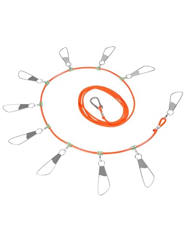 BLUEWING V2 Fishing Stringer Fish Keeper with 10 Stainless Steel Lock Snaps and 8ft Floating Rope - color: Orange
