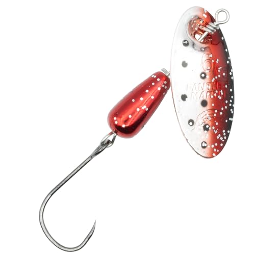 Panther Martin PM Single Hook Barbless Teardrop Spinners Fishing Lure Catches Trout, Perch, Crappie, Bluegill, Warmouth, Pumpkinseed & more - color: Red Silver Speckled, size: 4 (1/8 oz.)