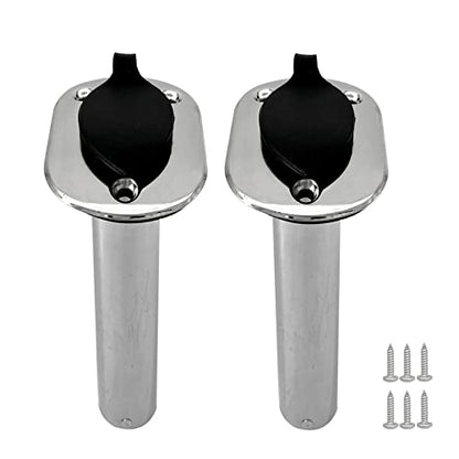 ISURE MARINE 2PCS Boat Stainless Steel Polished Fishing Rod Holder Flush Mount 15/30/90 Degree Casting Flange with Rubber Cap, Liner, Gasket PVC Cap and Inner Tube for Marine Yacht Kayak - color: 2pcs 90°
