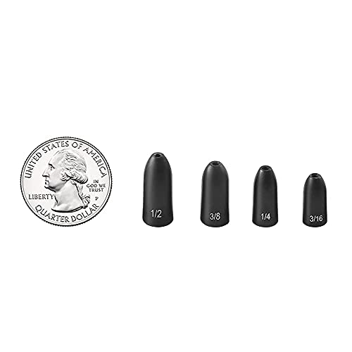 12 Pack Tungsten Bullet Fishing Weights, Insert Free Worm Sinkers, 1/8 3/16 1/4 3/8 1/2 oz - color: No Chip Black, size: 1/8 3/16 1/4 3/8oz - 2pcs each size