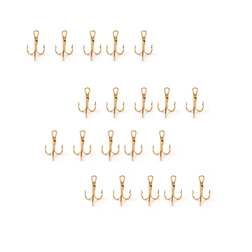 20pcs Fish WOW!® Fishing 3X Strong Treble Hooks Gold - Size #14 Tiny Size
