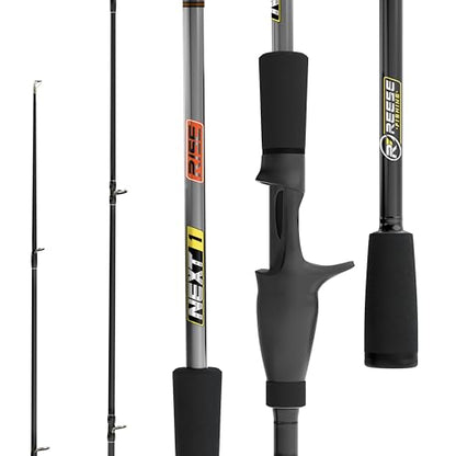 Next 1 Freshwater Bass Fishing Rod, Casting, Graphite Blank | 6 Casting Rod Models: For Topwater, Jig, Frog & Crankbait, 8-30 lb, 1/8-1.5 oz, 20/30-Ton Graphite, SeaGuide Zirconia Guides - color: Black, size: 7'6" MH, FAST