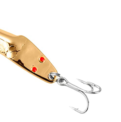 Al's Goldfish Lure Co. Lil' 49er Ice Jig - IFN50 Ice Fishing Jig with Treble Hook Off the Nose. Jigging Lure for Crappie, Perch, Panfish, Trout and Bass - 1/4 oz. 1-3/4" - color: Gold