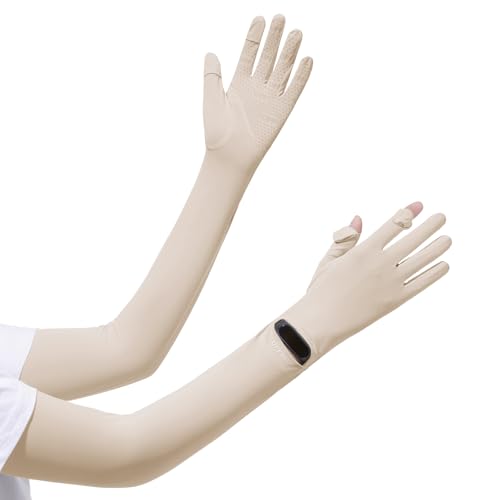 Full Finger UV Protection Gloves Driving Gloves Women, Breathable Touchscreen UPF Glove Sun Protection Glove - color: Beige, size: One Size