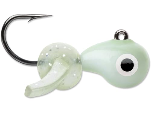 VMC Tungsten Mustache Jig, High-Density Ice Fishing Jig with Lifelike Larvae Body and Soft Appendages for Panfish, Crappie, Bluegill, Perch, and Trout - color: Glow, size: 1/16 oz.