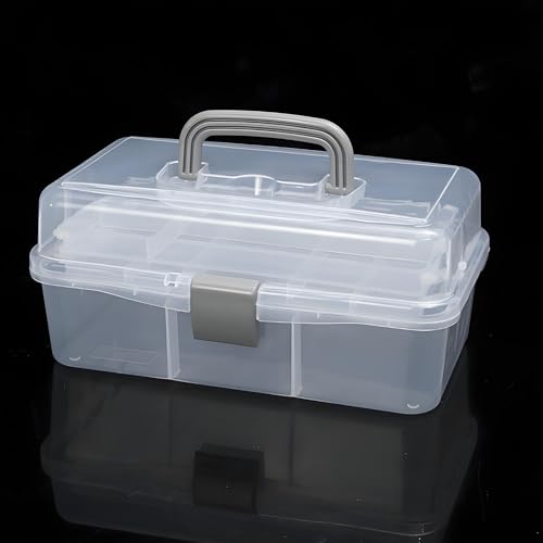 Tosnail 12-Inch 3 Layers Plastic Craft Organizer Box Storage Container First Aid Carrying Case for Sewing, Painting, Arts - Clear