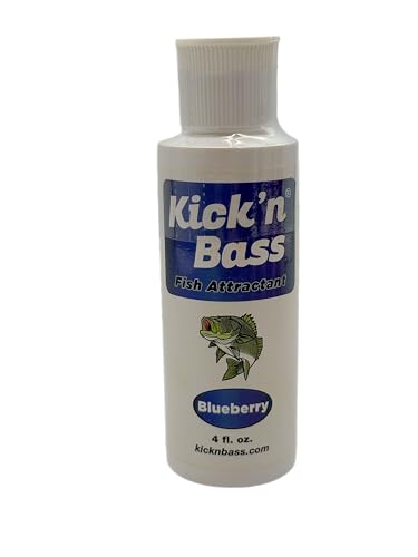 Kick’n Bass Blueberry Fish Attractant, Supercharged Concentrated Natural Fish Oil Formula Scent for Fishing Lures, 4 fl oz Bottle