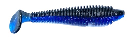 Phat Pak Baits - Phat Swimmer Keitech Style Paddletail Swimbait 2.8" 30ct Ribbed Scented Soft Plastic Bass Fishing Lure - color: Florida Black n Blue