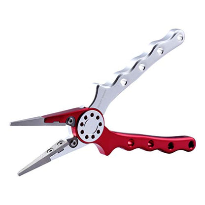 Professional Saltwater/Fresh Water Aluminum Fishing Pliers Tungsten Carbide Cutters Hook Remover with Sheath and Lanyard - color: Red