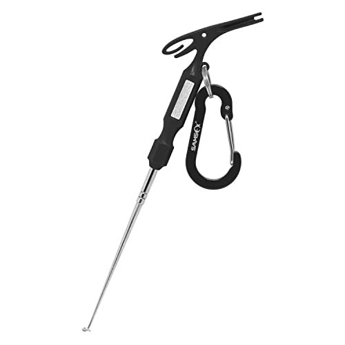 SAMSFX Fishing Hook Removal Tool Hook Quick Removal Device Security Extractor Fish Hook Disconnect Tool, Built-in Loop Tyer, Quick Knot Tying Tool and Hook Sharpener