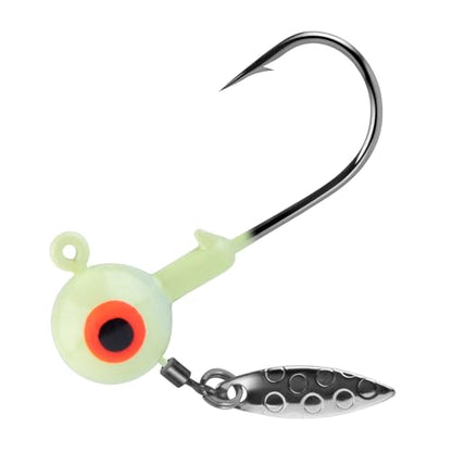 Dr.Fish 10 Pack Underspin Jigs Heads Freshwater Fishing Jig Spinner Stand up Swimbait Bass Walleye Fishing Hooks Willow Blade Round Bottom - color: Glow White, size: 1/2oz