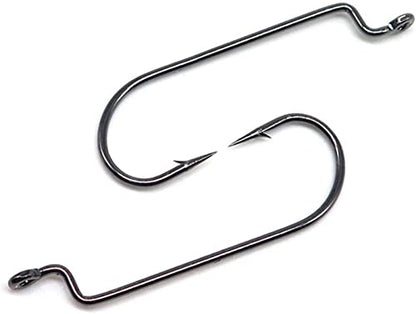 50pcs/Pack Offset Fishing Hooks Worm Hooks Black High Carbon Steel Senko Bait Fishing Hooks 5/0 4/0 3/0 2/0 1/0 1# - size: 1#-50pcs