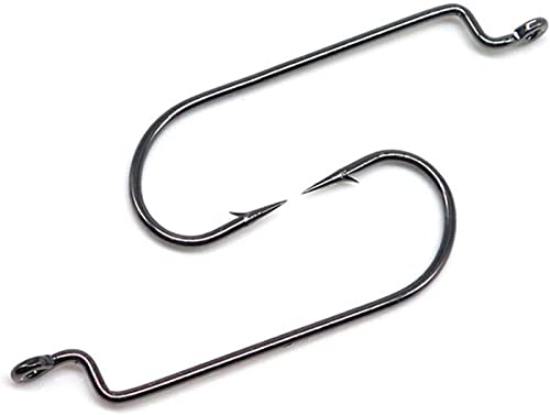 50pcs/Pack Offset Fishing Hooks Worm Hooks Black High Carbon Steel Senko Bait Fishing Hooks 5/0 4/0 3/0 2/0 1/0 1# - size: 5/0-50pcs