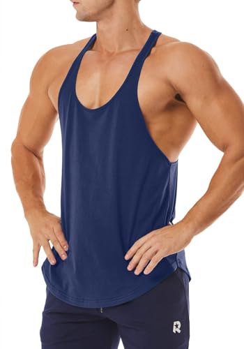 Men's Workout Quick Dry Soft Gym Bodybuilding Stringer Tank Tops - color: Navy Blue, size: X-Large