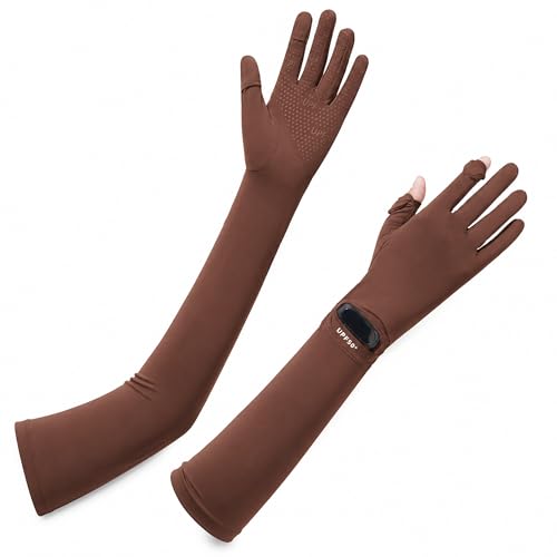 Full Finger UV Protection Gloves Driving Gloves Women, Breathable Touchscreen UPF Glove Sun Protection Glove - color: Brown, size: One Size