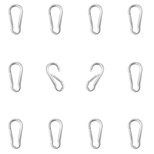 12 Pack 1.57" Heavy Duty Carabiner Clips, M4 Sliver Galvanized Steel Spring Snap Hooks, Rust-Resistant Keychain Clips for Hammock, Camping, Hiking, Fishing, Swing Set - color: Silver, size: M4-1.57"