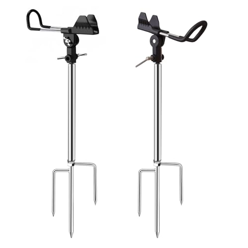 2 Pack Fishing Rod Holder for Ground, Easy to Install, 360 Degree Adjustable Fishing Pole Stand Equipment for Beach, Bank, Gifts for Men