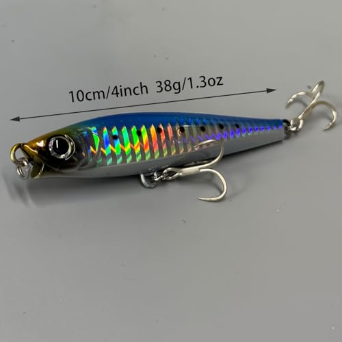 Ocean Fishing Minnow Lures 3pcs | High-Index Plastic Jerkbait Swimbaits for Bass & Trout - color: AH1038B-4'' 1.3oz