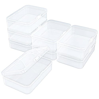 8 Pack Rectangular Clear Plastic Storage Containers | Hinged Lid, For Beads and Small Craft Items, 4.92 x 3.35 x 1.38 inch - size: 4.92 x 3.35 x 1.38 inch