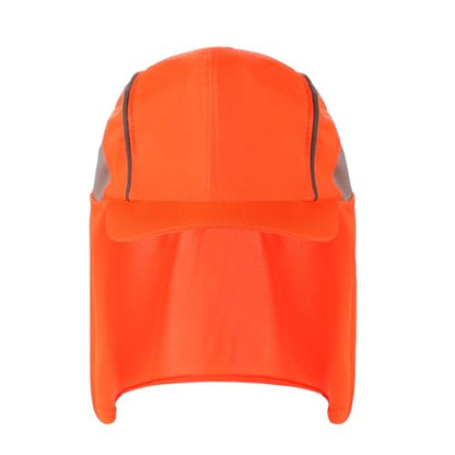 High Visibility Reflective Work Safety Hat Wide Brim Boonie Sun Hat UV Protection Fishing Cap with Neck Flap - color: Orange