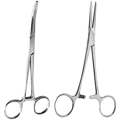 SURGICAL ONLINE 2-Piece Curved & Straight 7" Hemostat Set - Stainless Steel Locking Tweezer Clamps - Ideal Hemostats for Nurses, Fishing Forceps, Crafts and Hobby - size: 7"