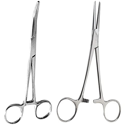SURGICAL ONLINE 2 Piece Curved & Straight 8" Hemostat Set, Stainless Steel Locking Tweezer Clamps - Ideal Hemostats for Nurses, Fishing Forceps, Crafts and Hobby - size: 2 Count (Pack of 1)