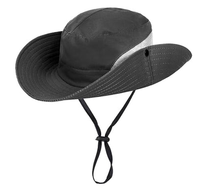 Sun Hat for Women Summer UV Protection Beach Hat Wide Brim Mesh Bucket Fishing Hat with Ponytail Hole Foldable Packable Hat - color: Grey(with Ponytail Hole)