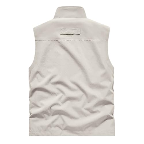 Mens Golf Vest Waterproof Fishing Shirt Zip Up Sleeveless Jacket with Pockets Outdoor Camping Hiking Shirts Travel Photo Vest - color: A02 Beige, size: Large