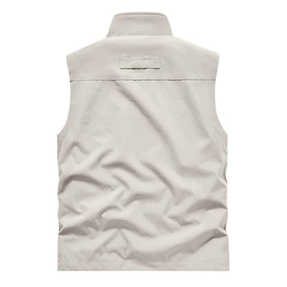 Mens Golf Vest Waterproof Fishing Shirt Zip Up Sleeveless Jacket with Pockets Outdoor Camping Hiking Shirts Travel Photo Vest - color: A02 Beige, size: Large