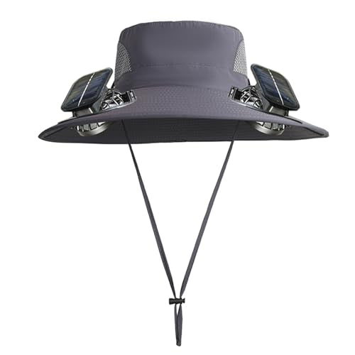 Solar Powered Fan Hat with 2 Fans, Wide Brim Sun Hat for Men Women, Adjustable Cooling Fishing Hat for Outdoor - color: Dark Gray