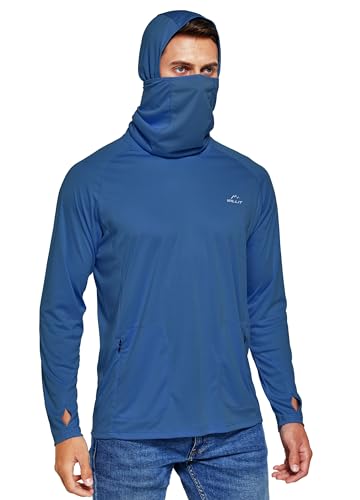 Willit Men's UPF 50+ Sun Protection Hoodie with Built-in Mesh Mask, Long Sleeve Cooling Fishing Shirt - color: Ocean Blue, size: XX-Large