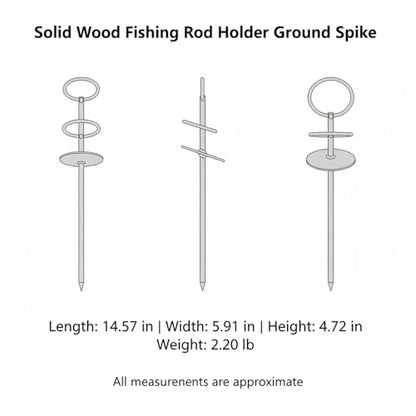 Solid Wood Fishing Rod Holder with Ground Spike for Beach, Riverbank, and Shore Fishing