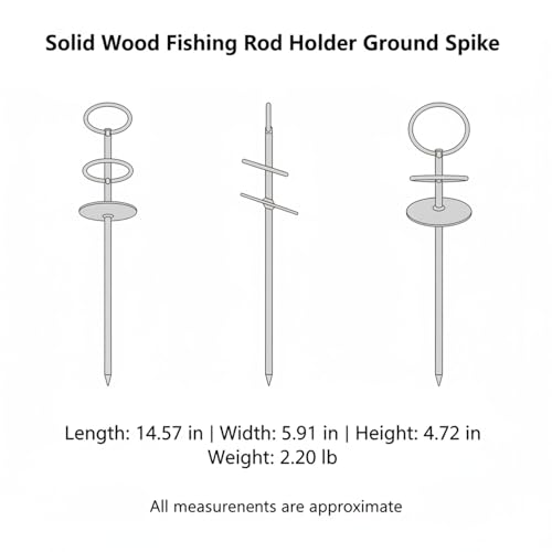 Solid Wood Fishing Rod Holder with Ground Spike for Beach, Riverbank, and Shore Fishing - Silver Finish