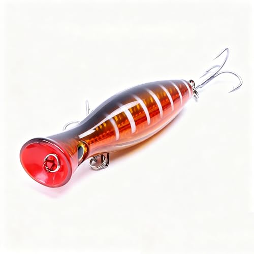 Popper Fishing Lure, JAZALIC Topwater Popper Lures 3D Eyes Fishing Accessories for Saltwater Surface Casting and Freshwater Surface Fishing, Gt Tuna Kingfish Large Predator Fish (5.11in, 1.48Oz) - color: red