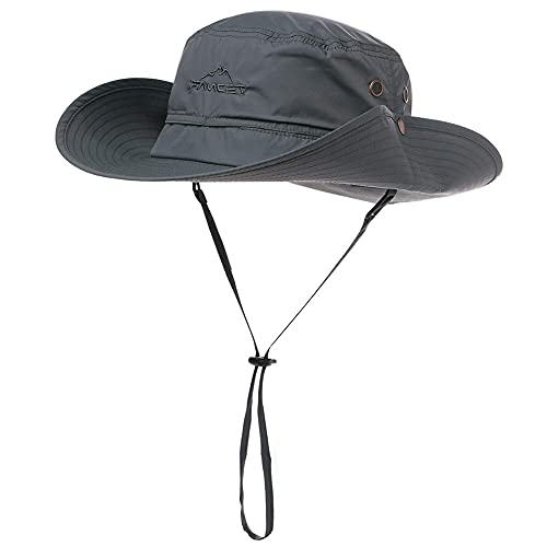 Oversize XL XXL Large Wide Brim Waterproof UPF 50+ Bucket Sun Summer Travel Fishing Hiking Fisherman Hat Detachable Chin - color: 000702_dark Grey, size: Medium-Large