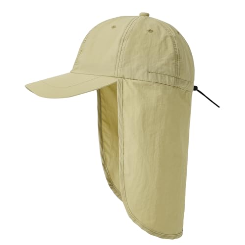 American Trends Mens Sun Hat with Neck Flap, UV Protection Outdoor Flap Hat, Packable Soft Fishing Hiking Gardening Hat - color: Beige