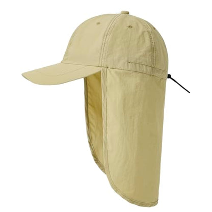 American Trends Mens Sun Hat with Neck Flap, UV Protection Outdoor Flap Hat, Packable Soft Fishing Hiking Gardening Hat - color: Beige