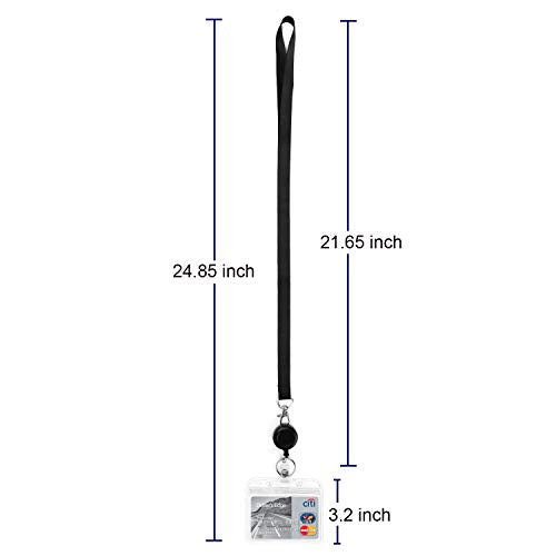 2Pack Black Lanyards with Horizontal ID Badge Holder and Retractable Reel | Lightweight with Clip,for Office,Keys etc - color: 2 Pack-black With Badge Reel and Badge Holder
