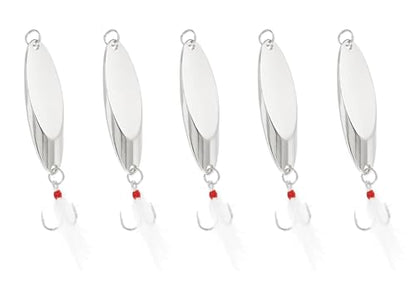 Fishing Spoons Fishing Lures Hard Metal Spinner Baits Reflective Casting Spoon Treble Hooks Jigs for Freshwater Saltwater，5 PCS with Box - color: Silver, size: 1/2oz