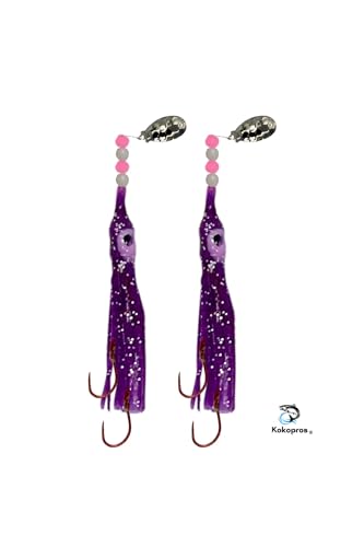 Squid Fishing Hoochies 10 Pack -Glow Fresh Water Kokanee Salmon Trolling Lures with Pre-Rigged Octopus Hooks - Spinner Blades, Synthetic Skirts Kokanee Hoochies for Salmon Fishing - style: Micro Hoochies 10-pack